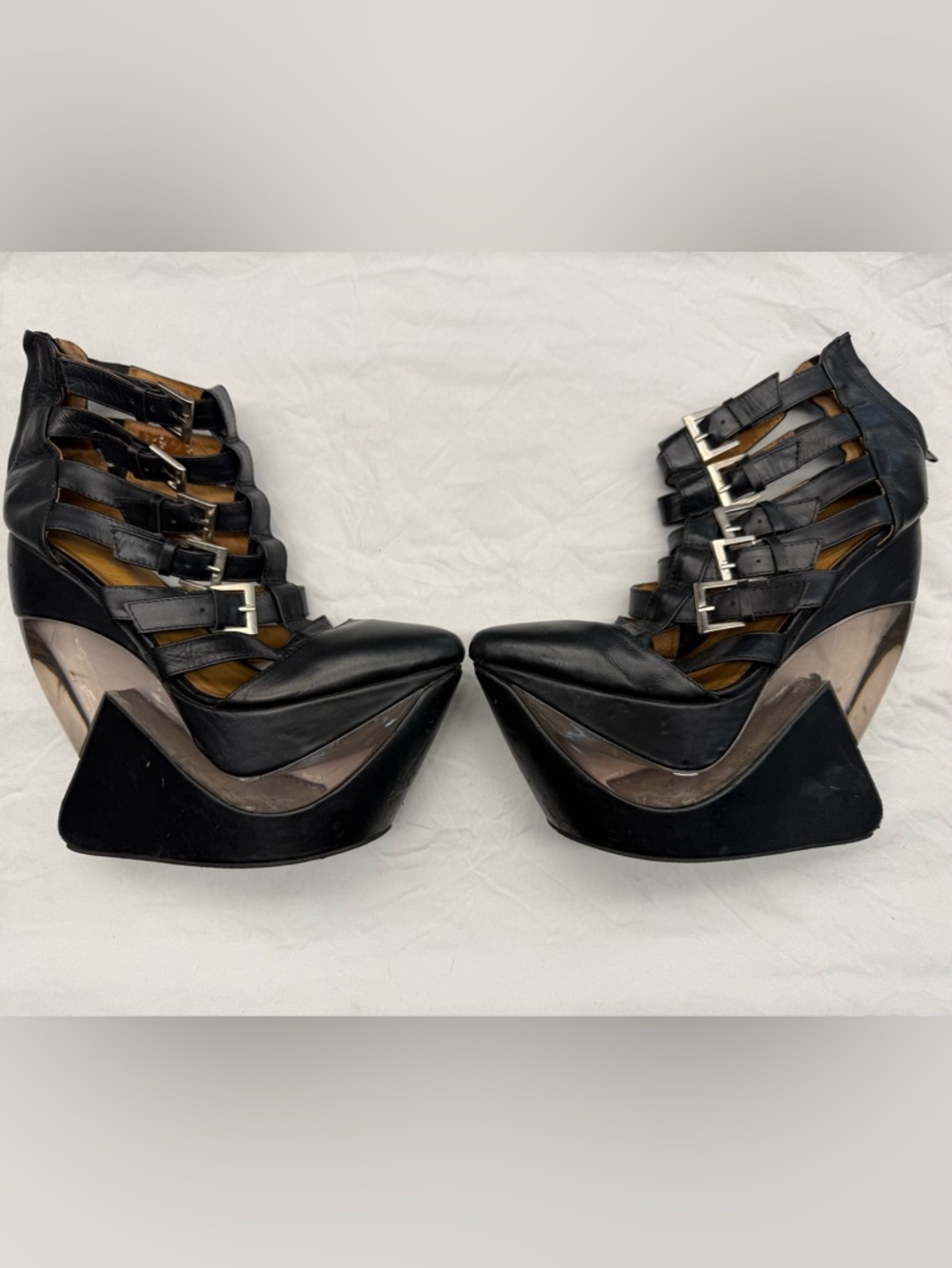 Jeffery Campbell  Black Strappy Platform Wedge Heels - Women